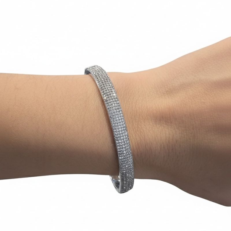 Escrava rígida pavê de zircónias em Prata 925