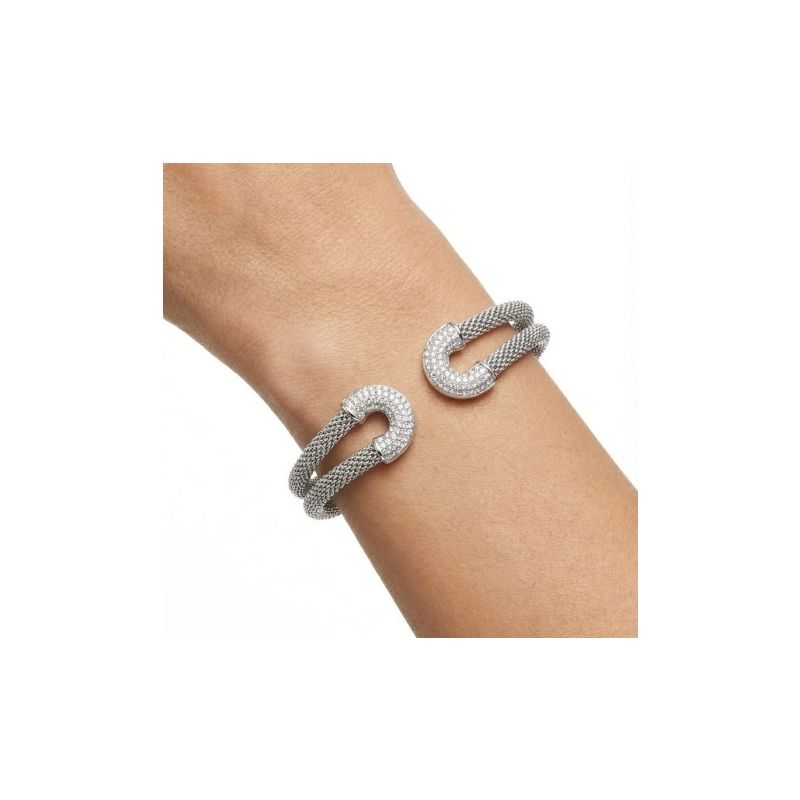 Pulseira Cuff Geométrica cravejada com zircónias Prata 925