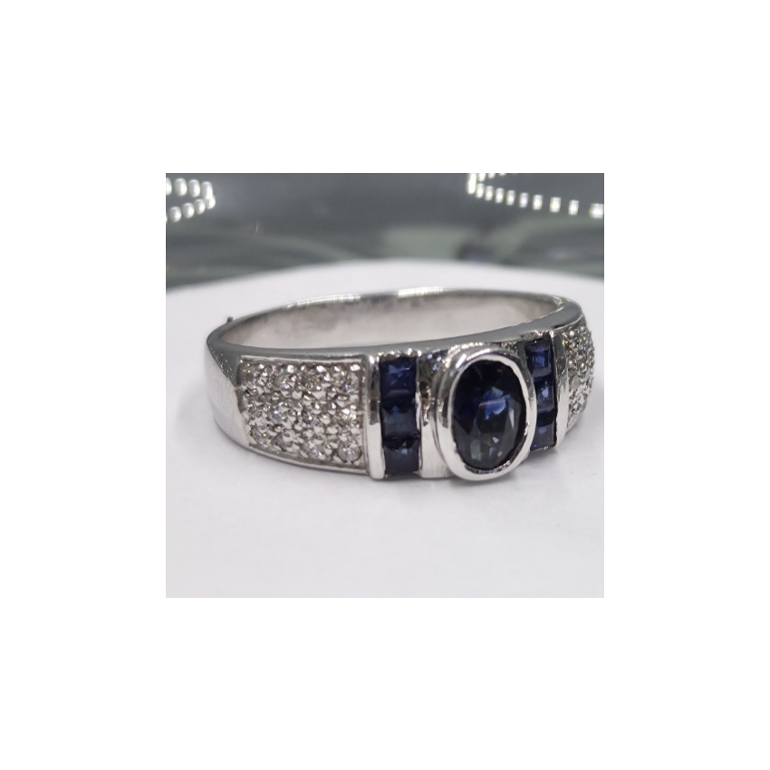 Anel Diamante Ouro 19.25k com pedra Safira