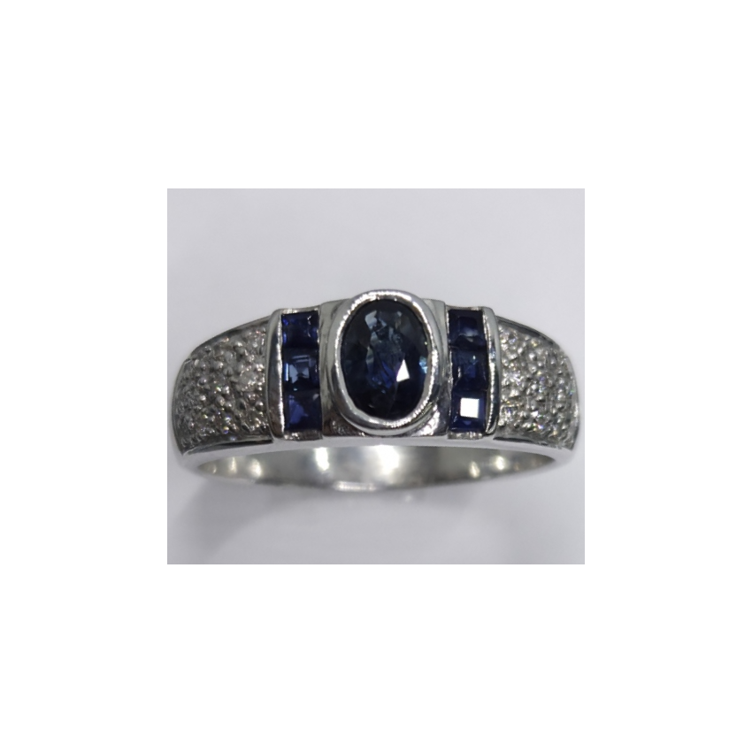 Anel Diamante Ouro 19.25k com pedra Safira