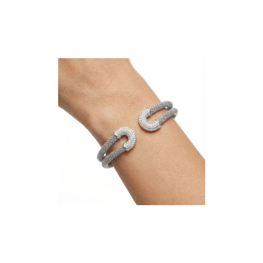 Pulseira Cuff Geométrica cravejada com zircónias Prata 925